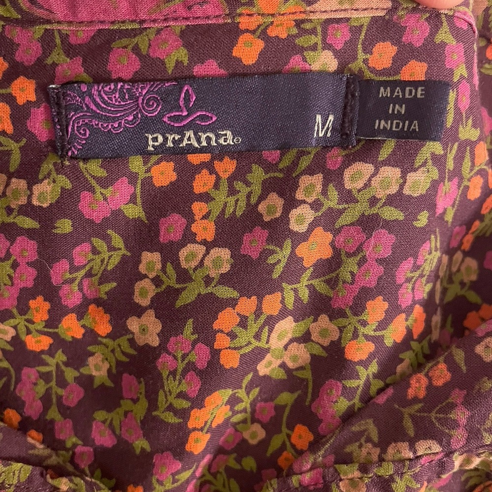 Prana Women's Faith Top Shirt Purple Floral Print Long Sleeve Blouse Size M - Picture 5 of 6